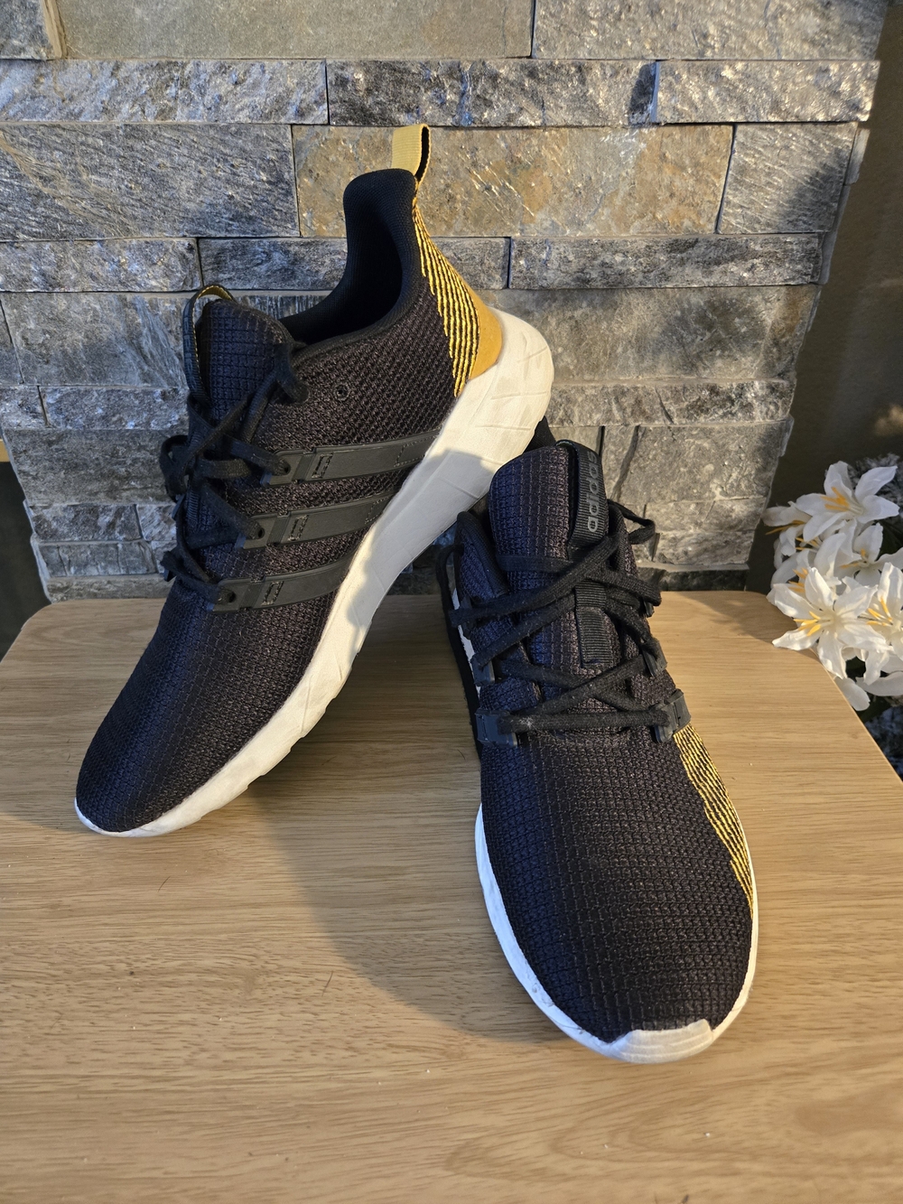 adidas Men’s Black and Yellow Knit Lace-Up Sneakers